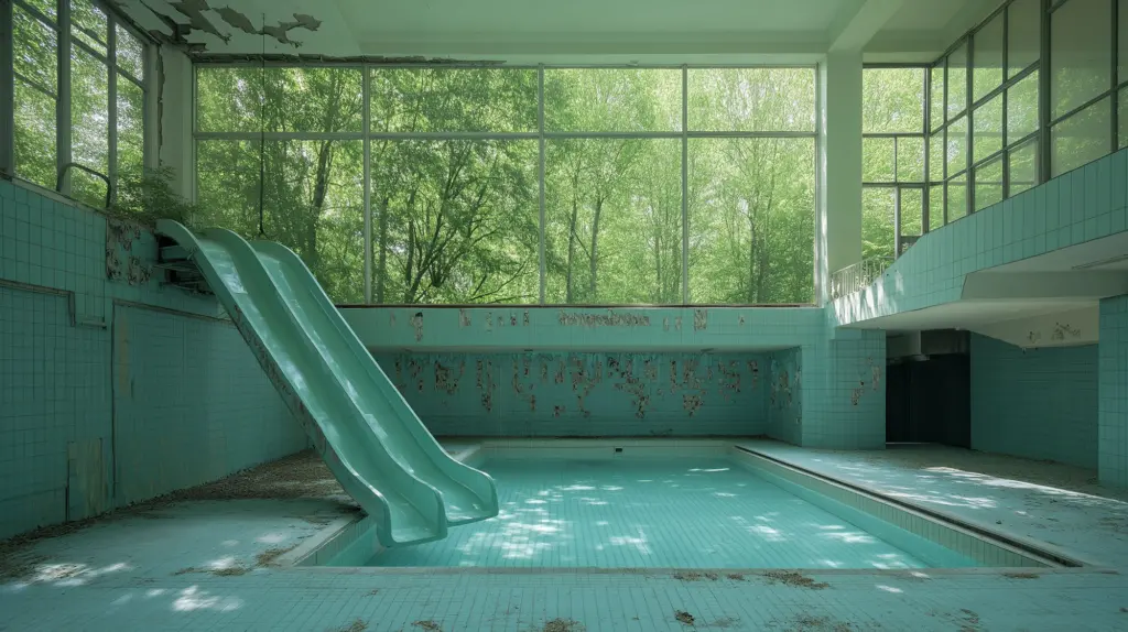 Imaginary abandoned indoor training pool